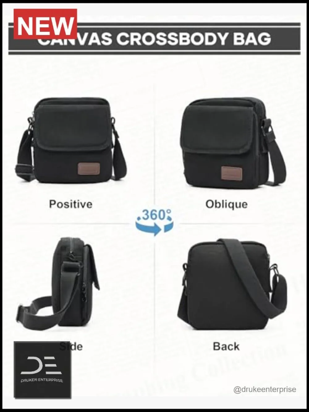 Canvas Messenger Crossbody Bag for Men with Multiple Pockets